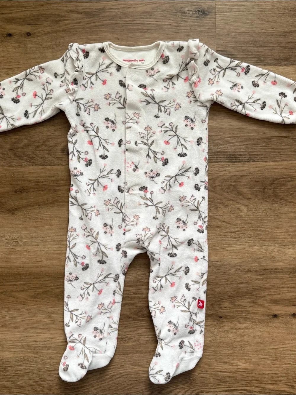Magnetic Me Terry Floral Footie 6-9months One-Piece in White Pink Grey